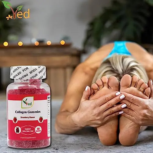 Ved Collagen Gummies; Chew Gummies Strawberry Flavour, Raw Unfiltered Collagen Gummies Ved Au supplements