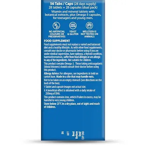 Vitabiotics Wellteen Him Plus Omega-3 - Maximum Nutritional Support for Teenagers and Young Men Ages 13-19 - 56 Tablets and Capsules Wellteen Au supplements