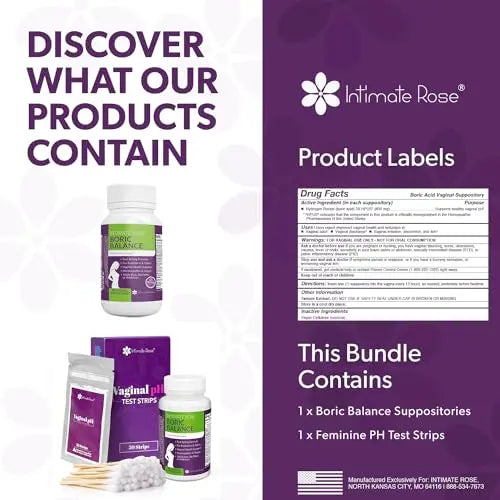 Intimate Rose Boric Acid Suppositories and pH Test Strips for Women (50 Strips) Bundle. Intimate Rose Au supplements