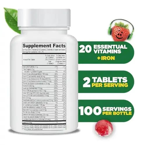 Lifeable Multivitamin & Multimineral with Iron Chewables for Kids – Vegetarian – Gluten Free Vegetarian – Great Tasting Doctors Orders Au supplements