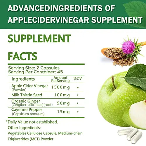 Sugar Free Apple Cider Vinegar Capsules with The Mother, New Formula with Milk Thistle EnvyDeal Au supplements