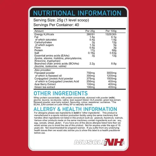 MuscleNh2 Lean Whey XP Diet Whey Protein Powder, Low Fat and Sugar, High Protein MuscleNh2 Au supplements