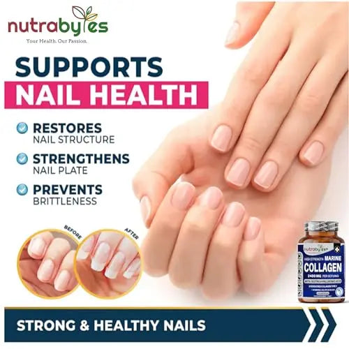 High Strength Marine Collagen 2400mg with Hyaluronic Acid 100mg, Biotin, Vitamin C, D3, B12 and Silica NUTRABYTES Au supplements
