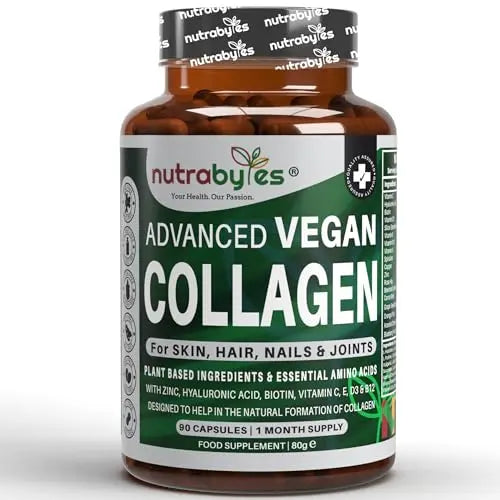 Vegan Collagen Supplement For Skin, Hair, Nails, Joints & Bones with Hyaluronic Acid, Biotin, Lysine, Bamboo Silica, Zinc, Vitamin C, D3, B12, E NUTRABYTES Au supplements