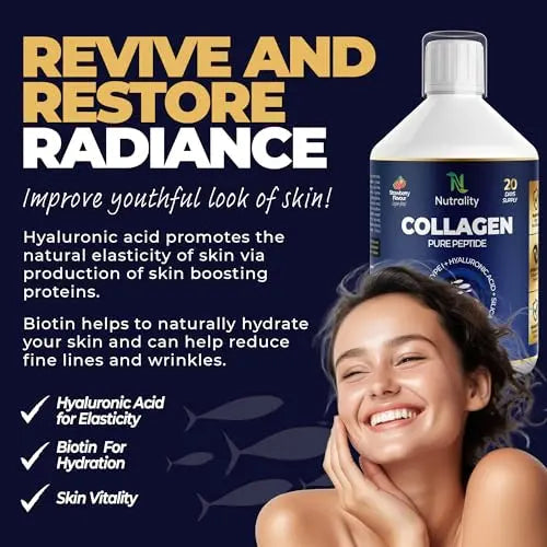 Nutrality Marine Collagen Sugar Free Liquid | Peptides, Hyaluronic Acid, Silica, Biotin, 10000mg Type 1 Nutrality Au supplements