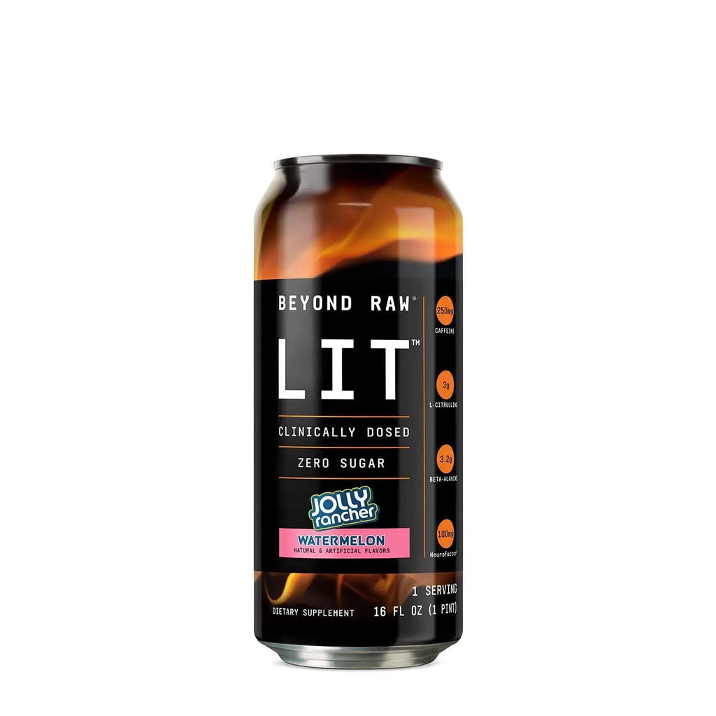 BEYOND RAW LIT On The Go | Ready to Drink Cans | Contains Caffeine, L-Citrulline, Beta-Alanine, and Nitric Oxide | Jolly Rancher Watermelon | 12 Count BEYOND RAW Au supplements
