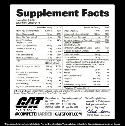 GAT SPORT Men's Multi + Test, Premium Multivitamin Tablets (150 Count) GAT SPORT Au supplements