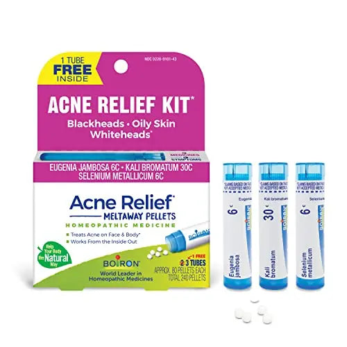 Boiron Acne Relief Kit for Blackheads, Oily Skins, Whiteheads on The Face and Body - 3 Count (240 Pellets) Boiron Au supplements