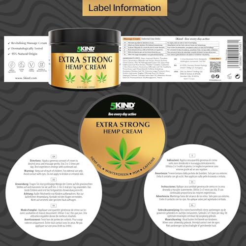 5kind Extra Strong Hemp Cream 6.76 fl oz - Maximum Strength - Natural Topical Cream - Muscle Rub for Lower Back, Joints, Neck, Knees, Shoulders 5kind clinical skincare Au supplements