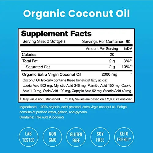 NutraChamps Organic Coconut Oil Capsules 2000mg - 120 Softgels Extra Virgin, Unrefined NutraChamps Au supplements