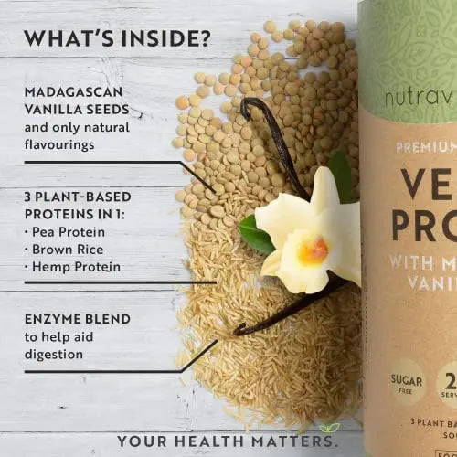 Vegan Protein Powder - Vanilla Flavour - Plant-Based High Protein Powder - 25g Protein per 36g Serving Nutravita Au supplements