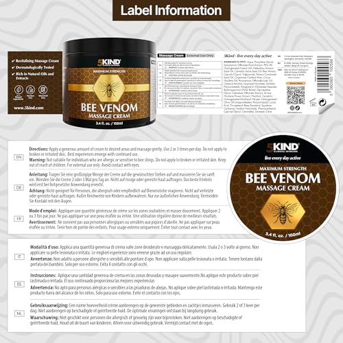 5kind Maximum Strength Bee Venom Cream - Naturally Massage Joints & Muscles, Lower Back, Knee, Neck, Shoulder, Hip & Feet - Responsibly Sourced Premium Bee Venom Cream 3.4 Fl Oz 5kind clinical skincare Au supplements