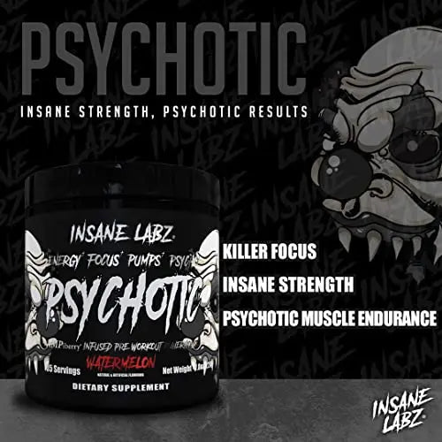 Insane Labz Psychotic Black Edition Mid Stimulant Pre Workout Powder, Energy Focus Insane Labz Au supplements
