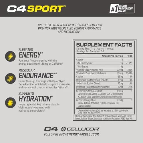 Cellucor C4 Original Pre Workout Powder ICY Blue Razz & C4 Sport Pre Workout Powder Cellucor Au supplements