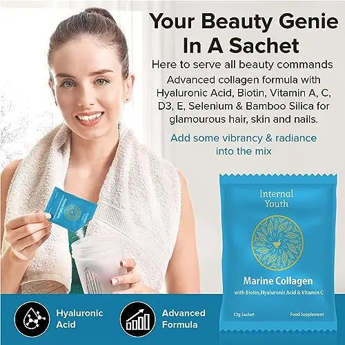 Marine Collagen Powder 10000mg with Hyaluronic Acid Biotin and Vitamin C A D3 E - Collagen Internal Youth Au supplements