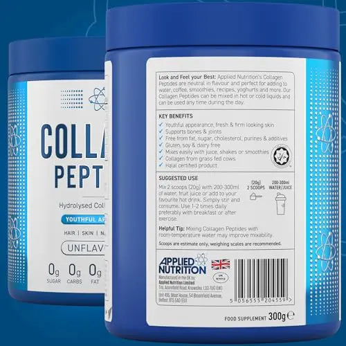 Applied Nutrition Collagen Peptides Powder - Hydrolysed Bovine Collagen Protein, Halal, Healthy Skin, Hair, Nails (Unflavoured) (300g - 15 Servings) Applied Nutrition Au supplements