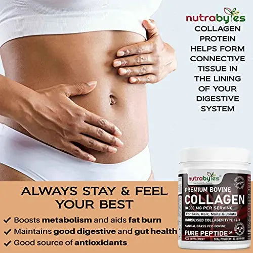 Pure Hydrolysed Collagen Powder 10000mg Bovine Type 1 & 3 Unflavoured|High Strength Protein Peptides for Women & Men NUTRABYTES Au supplements
