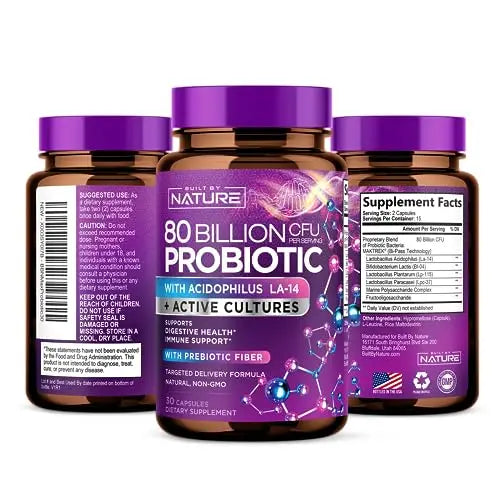 80 Billion CFU Probiotic - Daily Digestive Gut Health Supplement for Men & Women Built by Nature Au supplements