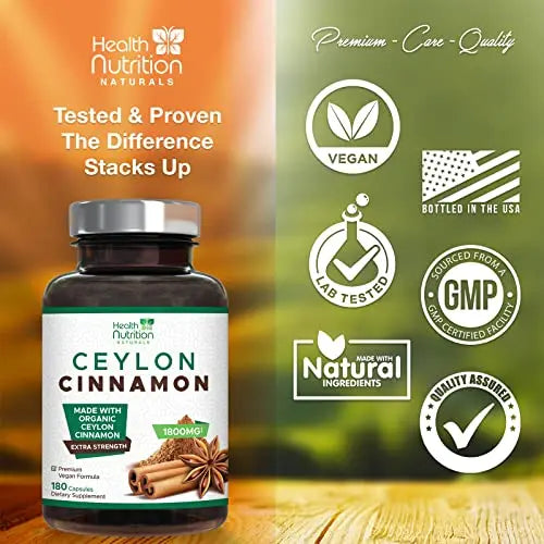 Pure Ceylon Cinnamon Capsules - Certified Organic Cinnamon Pills, Non-GMO, Dairy & Gluten Health Nutrition Naturals Au supplements