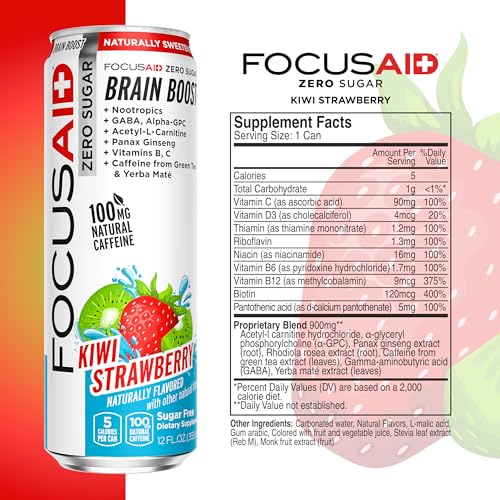 FOCUSAID ZERO SUGAR Nootropics Blend, Alpha-GPC, GABA, 100mg Natural Caffeine from Green Tea, Yerba Mate, Vitamin B-Complex, Keto-Friendly, No Artificial Sweeteners, 12 Fl Oz (Pack of 12) LIFEAID Au supplements