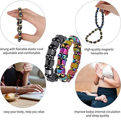 Hicarer 10 Pieces Magnetic Hematite Bracelets for Men Women Magnetic Bracelet Rock Hicarer Au supplements