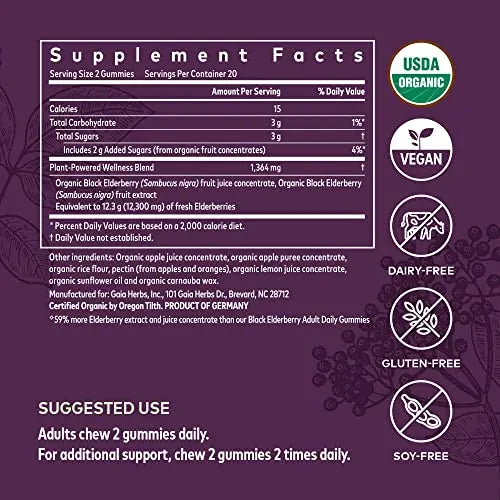 Gaia Herbs Black Elderberry (Sambucus Nigra) Extra Strength Gummies Gaia Herbs Au supplements