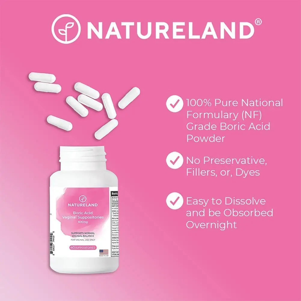Natureland [40 Count Boric Acid Suppositories 600mg w/ [10 Pack] Vaginal Applicator - Feminine Care Natureland Au supplements