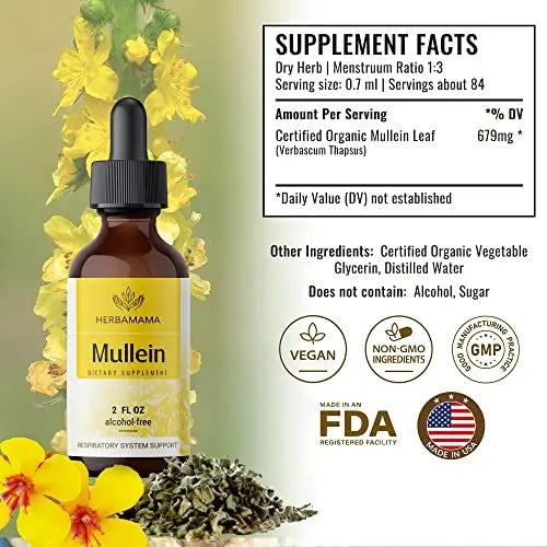 Mullein Leaf Tincture - Lung Cleanse - Vegan Lung Detox - Respiratory Health HERBAMAMA Au supplements
