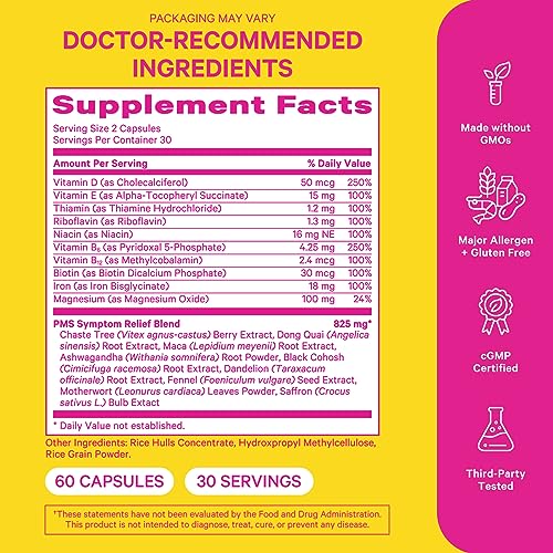 Pink Stork PMS Supplement for Women - Vitex, Ashwagandha, Maca Root & 10 Vitamins & Minerals to Support Hormone Balance, Mood, Bloating, Period Regularity - 60 Capsules Pink Stork Au supplements
