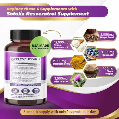 Resveratrol 24,000mg with Grape Seed + Quercetin Berberine + Milk Thistle Powerful Anti SOTALIX SUPPLEMENT Au supplements
