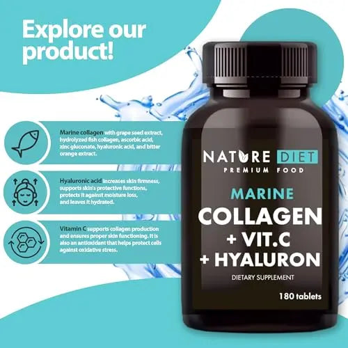 Nature Diet - Marine Collagen with Hyaluronic Acid and Vitamin C, 180 tablets, 500 mg , Peptan F , Fish Collagen Nature Diet Au supplements