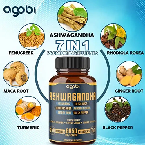 240 Capsules - 8 Month Supply - 7in1 Ashwagandha 8050mg - Combined With Fenugreek agobi Au supplements