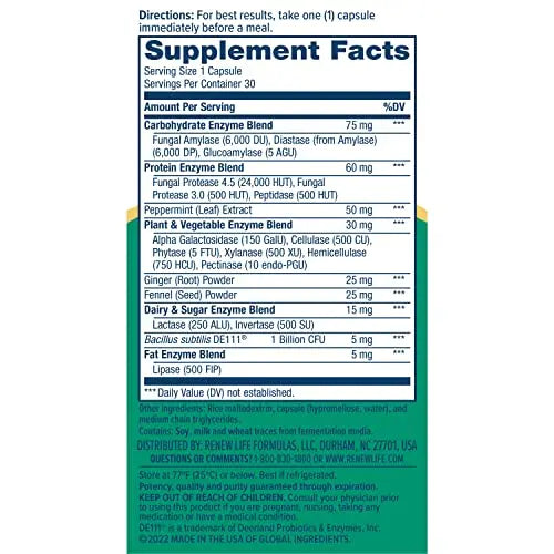 Renew Life Digestive Duo Probiotic + Enzymes; Probiotic Promotes Digestive Health Renew Life Au supplements
