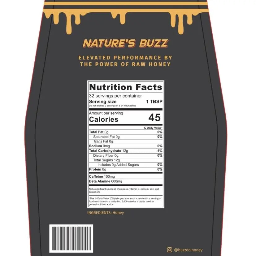 Buzzed Honey - 16oz, Natural Preworkout Supplement, Raw Honey, Caffeine, Clean Energy Buzzed Honey Au supplements