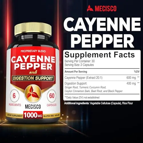 Mecisco 6in1 Cayenne Pepper Capsules Organic with Ginger Root, Beet Root, and Black Pepper Mecisco Au supplements