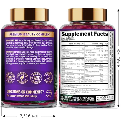 Biotin Gummies with Collagen - Hair Growth Support Skin, & Nail Strength - for Women & Men - Biotin 10000mcg | Keratin | Hyaluronic Acid | B-Complex | Saw Palmetto