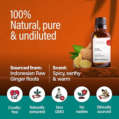 H’ana Pure Ginger Oil for Belly Fat & Pain - 100% Natural Therapeutic Grade Ginger Essentia H'ana Au supplements