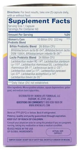 RENEW LIFE Ultimate Flora Vaginal Probiotic 50 Billion, 60 CT Renew Life Au supplements