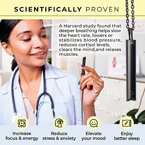 Mindful Breathing Necklace for Anxiety Stress Relief - Earth and Moon Stainless Steel Anxiety EARTH AND MOON Au supplements
