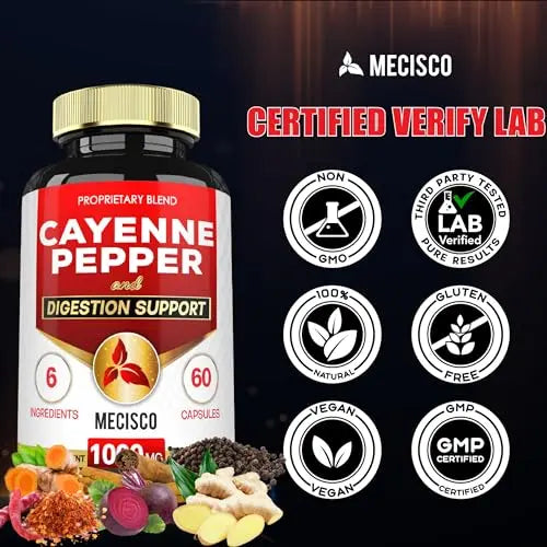 Mecisco 6in1 Cayenne Pepper Capsules Organic with Ginger Root, Beet Root, and Black Pepper Mecisco Au supplements