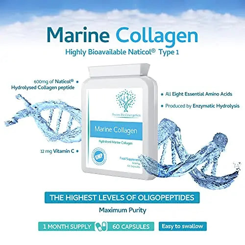 Marine Collagen 600mg 60 Capsules - Highly Bioavailable Naticol® Type 1 swiss bioenergetics Au supplements