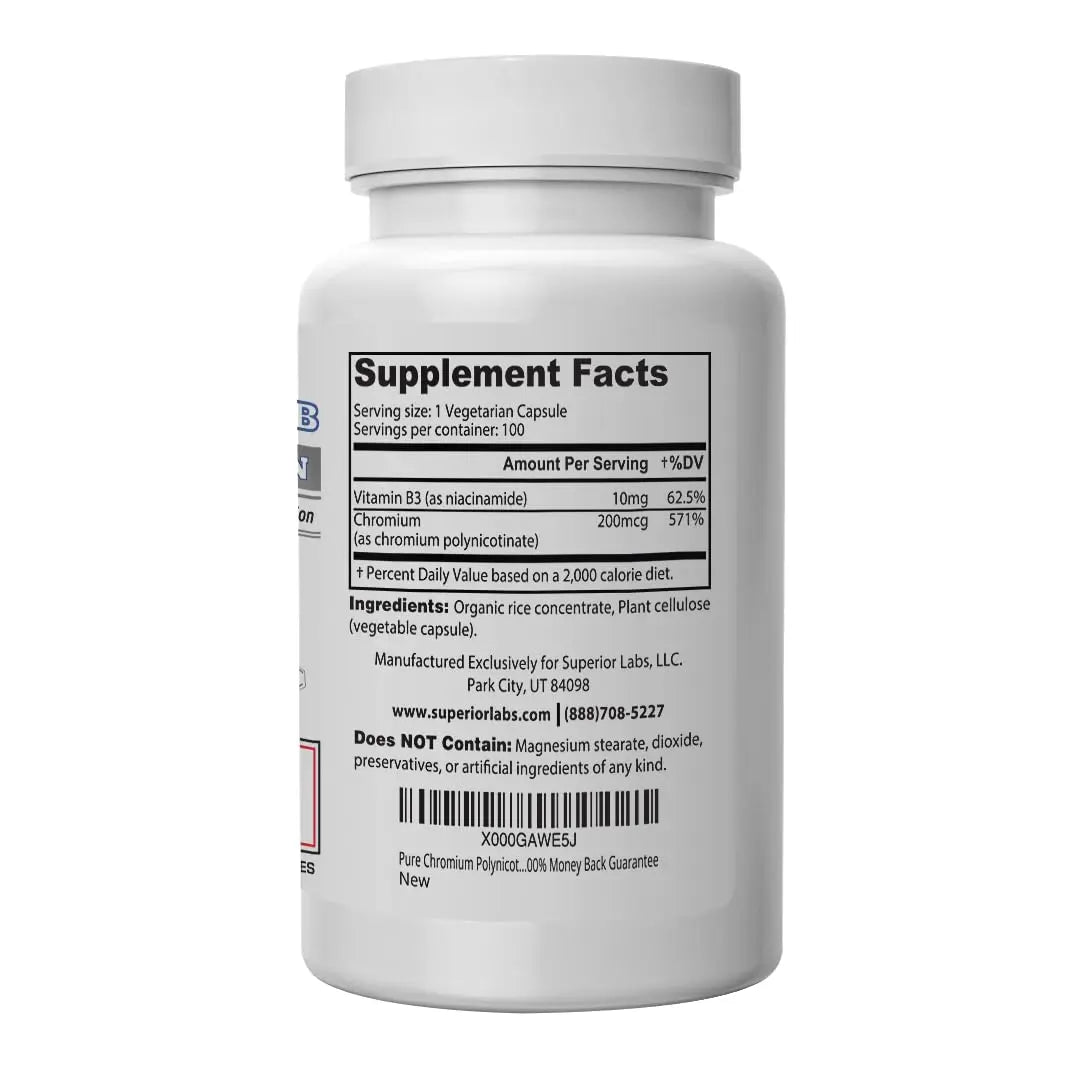 Pure Chromium Polynicotinate Supplement - Made in USA - 200mcg + Vitamin B3 for Optimal Superior Labs Au supplements