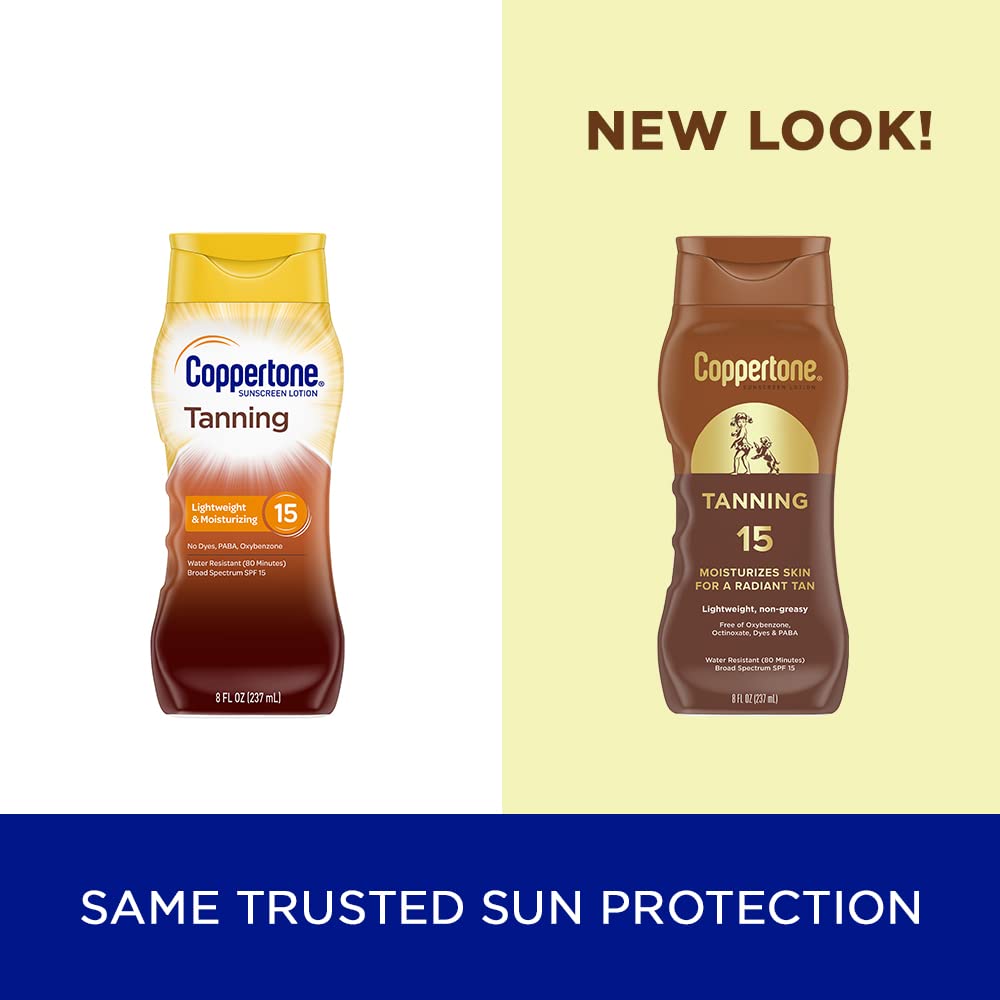 Coppertone Tanning Sunscreen Lotion, SPF 15, Lightweight and Non Greasy Sunscreen, Water Resistant, Oxybenzone Free