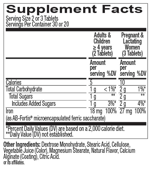 OLLY Delightful Iron Chewable Tablet, Iron Supplement from AB Fortis, Fruit Punch Flavored, 30 or 20 Day Supply - 60 Count