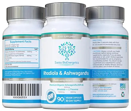 Rhodiola & Ashwagandha with L-Theanine - Award Winning Ashwagandha KSM-66 600mg swiss bioenergetics Au supplements