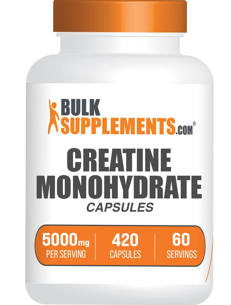 BulkSupplements.com Creatine Monohydrate Capsules - Micronized Creatine Pills - Gluten Free, 7 Capsules per Serving
