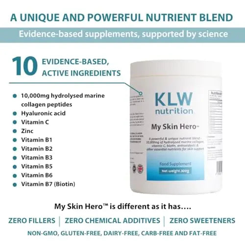 Marine Collagen Powder 10,000mg - with Vitamin C, Zinc, Biotin, Hyaluronic Acid - No fillers, sweeteners or additives KLW Nutrition Au supplements