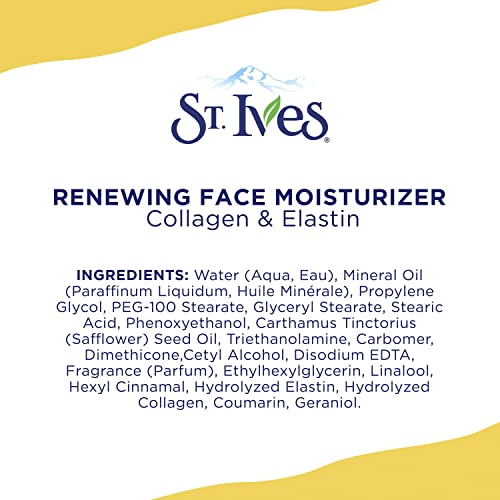 St. Ives Face Moisturizer Cream, Collagen and Elastin, Renewing Facial Moisturizer for Women, Paraben Free