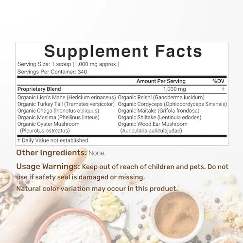 Organic Mushroom Powder Supplement, 12oz – 10 in 1 Active Blend – Turkey Tail, Lions Mane DEAL SUPPLEMENT Au supplements