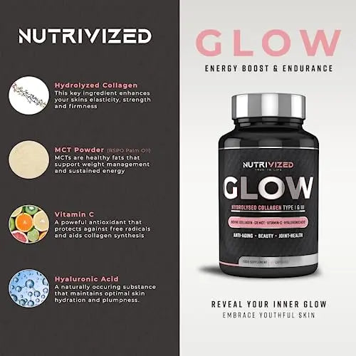 Nutrivized Glow Hydrolysed Type 1&3 Collagen with Premium Pure C8 MCT Oil - Vitamin C & Hyaluronic Acid Nutrivized Au supplements